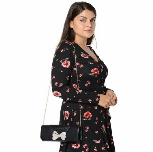 Black Satin Evening Bag Aurora Borealis Rhinestone - Picture 8 of 9